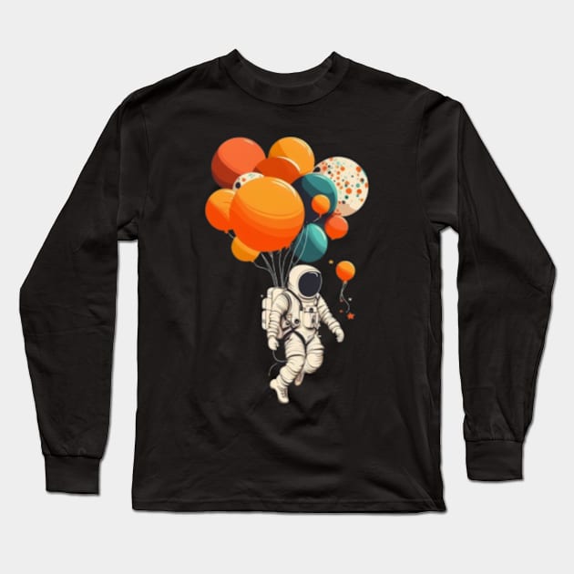 Astronaut flying with balloons Long Sleeve T-Shirt by Bakr